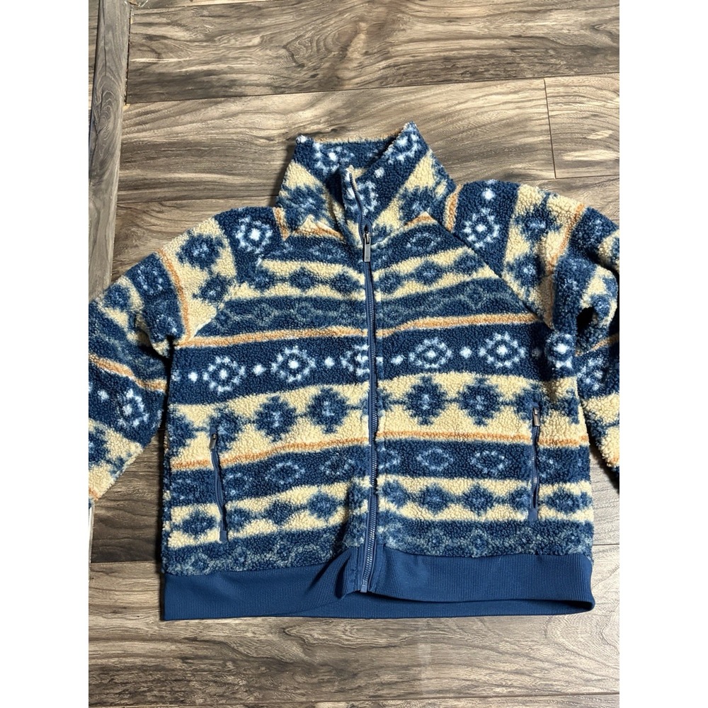 KYODAN Blue Patterned Curly Fleece Full Zip Oversized Jacket Size Kids Large 702 - Picture 2 of 4